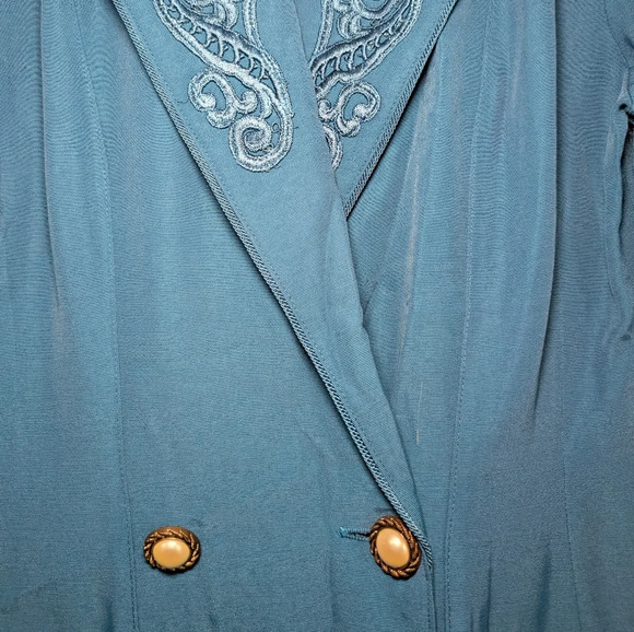 Vintage  Blue Double-Breasted Dress with Embroidery - Picture 5 of 6